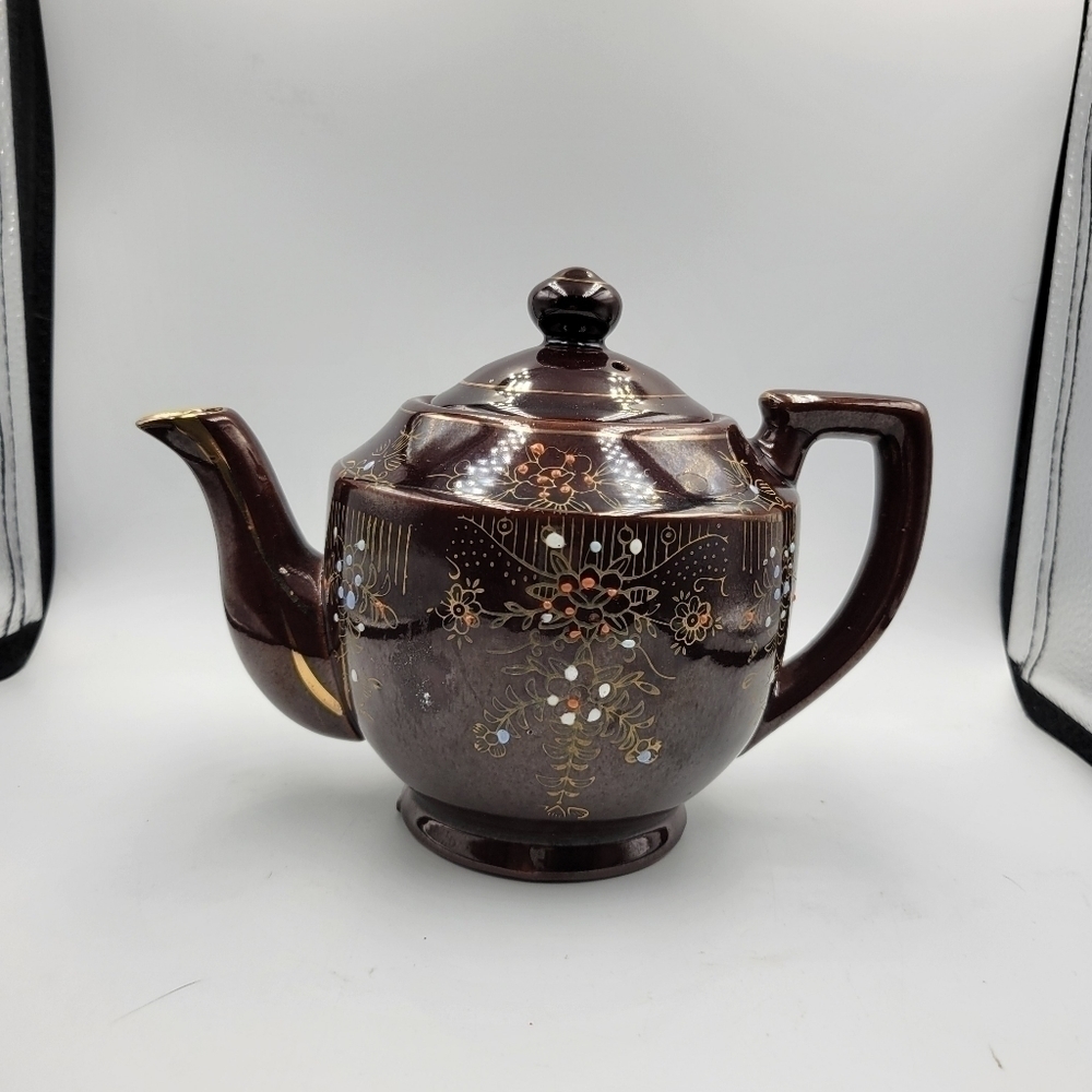 1940s Vintage Japanese Moriage Teapot - Dark Brown
